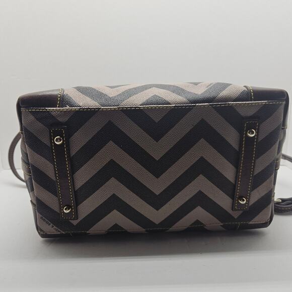 Dooney & Bourke | Chevron Leather Satchel Bag | Brown And Tan Geometric - Picture 5 of 12